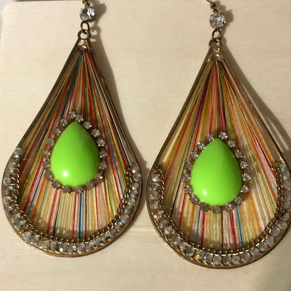 Elegant Multicolor Teardrop Earrings with Green Accent